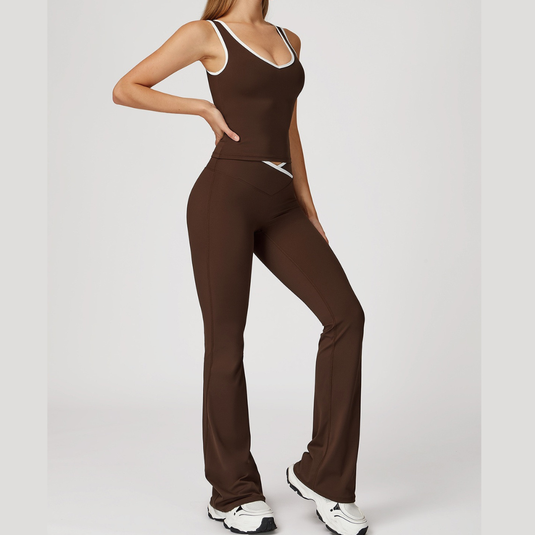 QUEENI Vest Top Legging Set - Coffee