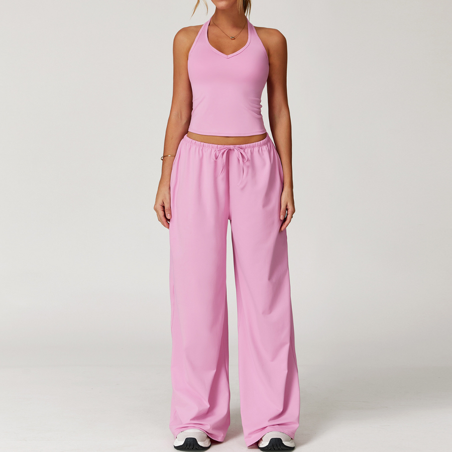 Aspasia Vest Top Flared Legging Set - Pink