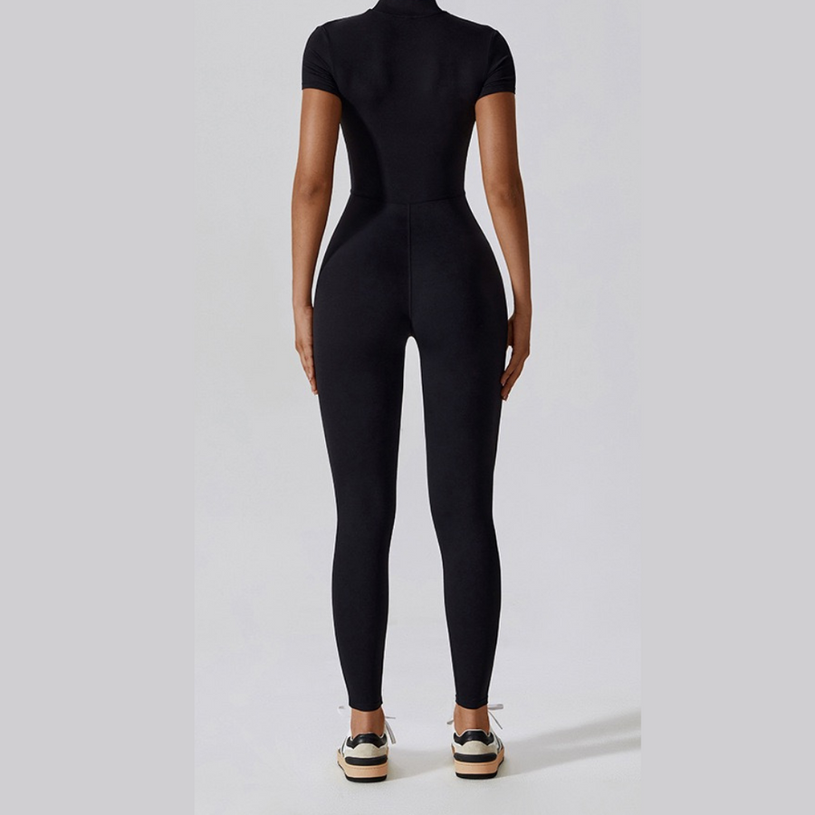 Классический Комбинезон На Молнии С Короткими Рукавами - Черный 