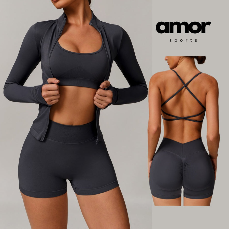 Sino Seamless 3pcs Short Set - Dark Grey