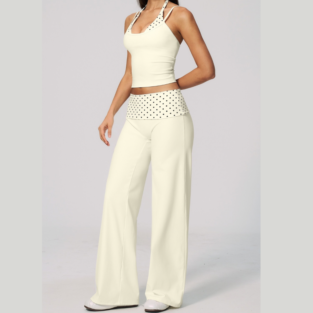 ENA Polka Dot Flared Legging Set - Cream White