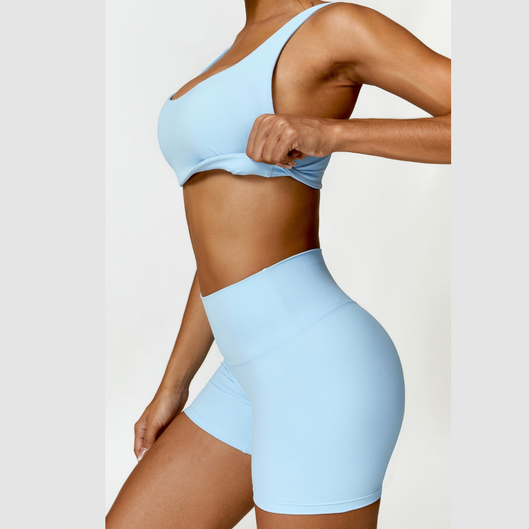 V-Top Scrunched Short Set - Blue
