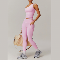NANA Single Shoulder Top Legging Set - Pink
