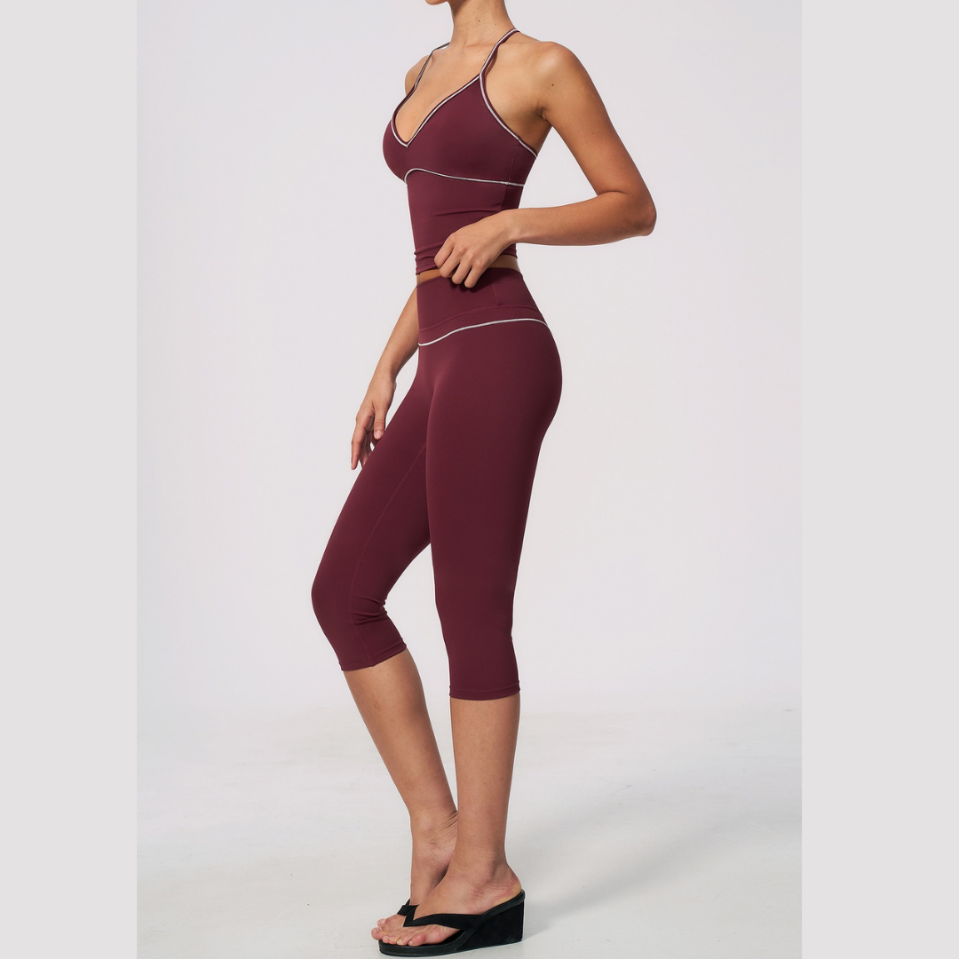 Andy Strappy Cropped Legging Set - Burgundy