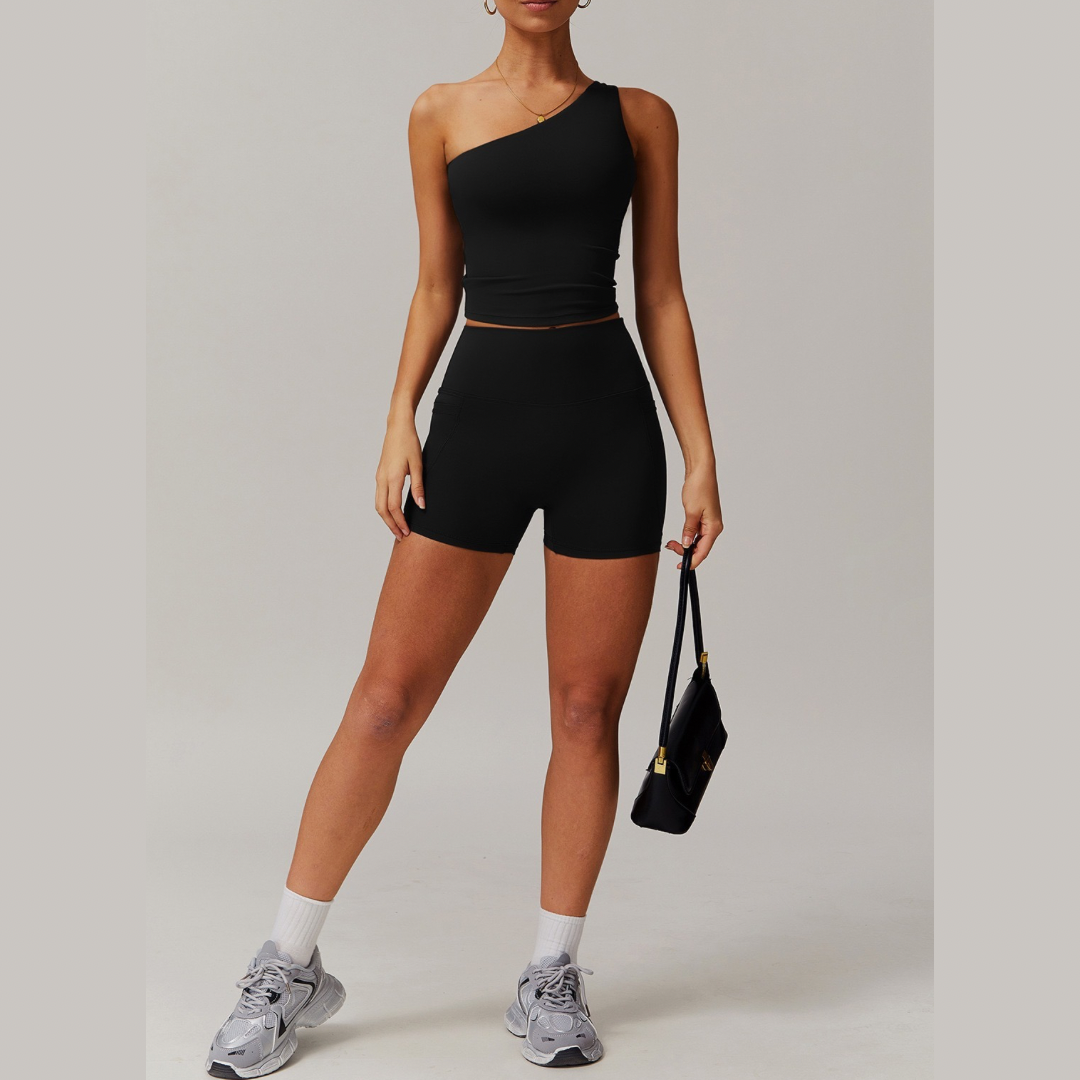 NANA Premium Single Shoulder Short Set - Black