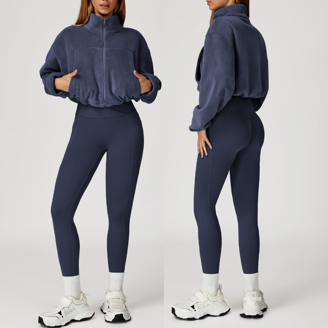 3pcs Coral Fleece Jumper Active Set - Navy