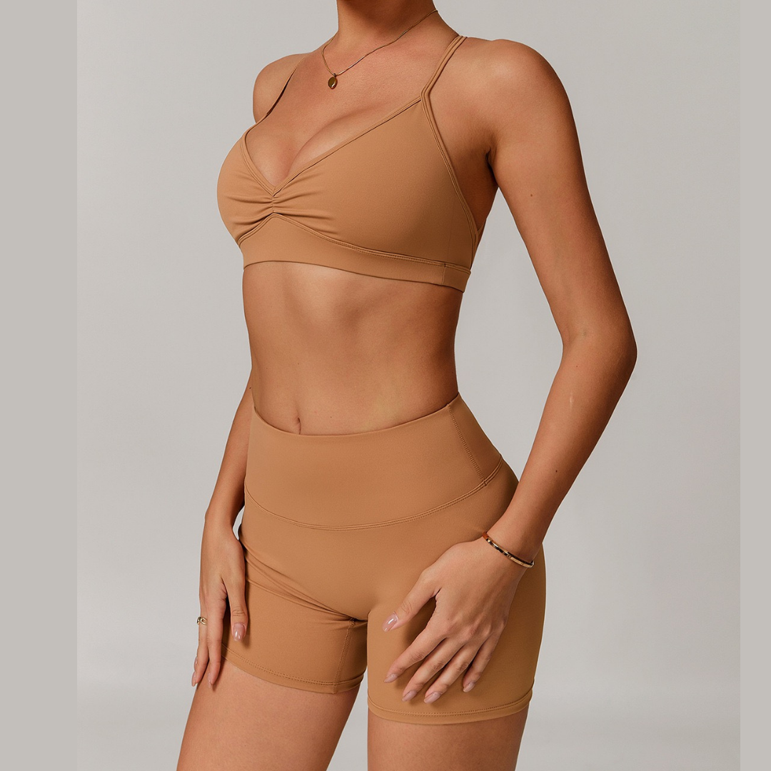 ELINA Comfy Sports Bra with Short Set - Caramel