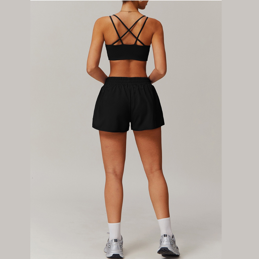Summer Breeze Crop Top Short Set - Black