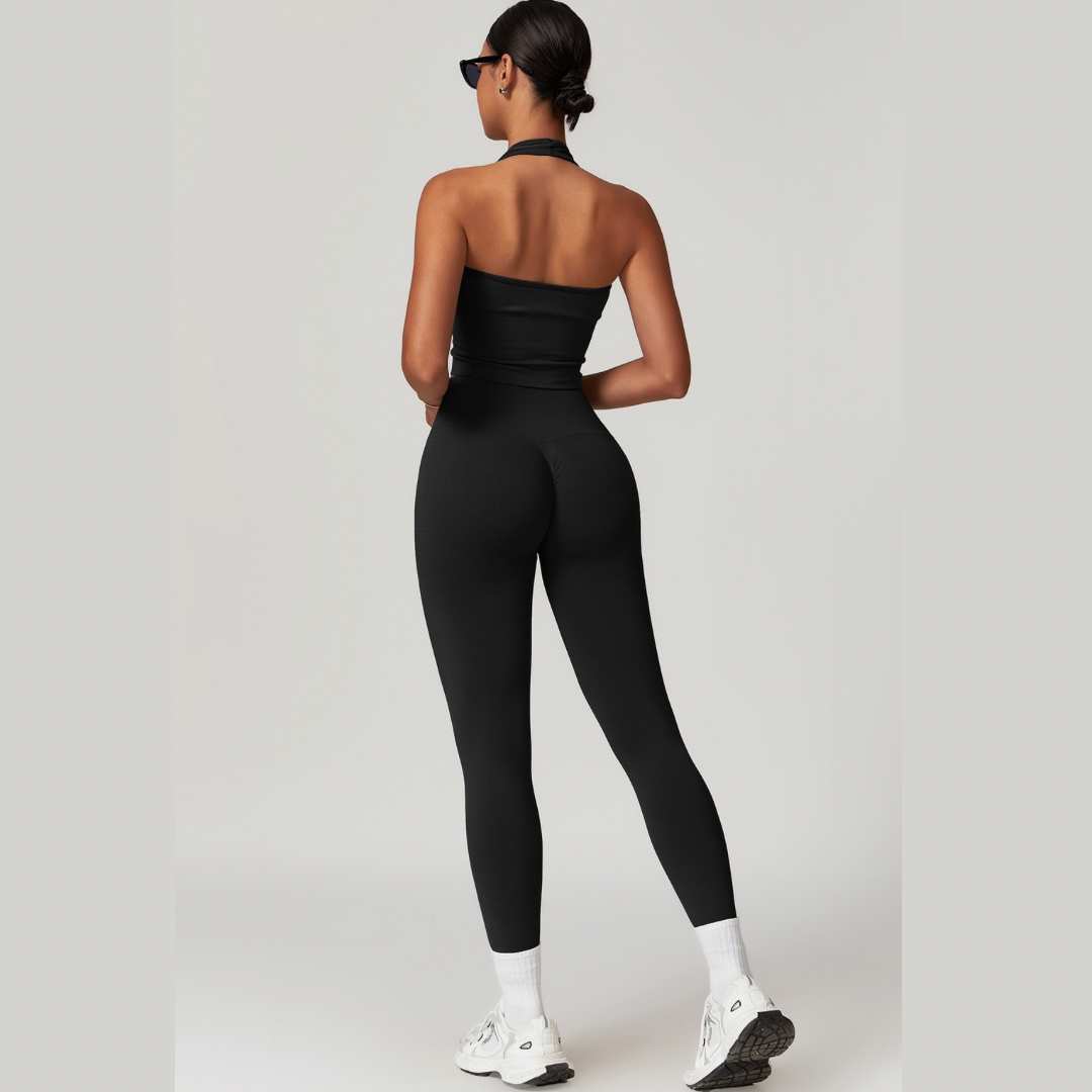 Hela Seamless Backless Vest Top Legging Set - Black