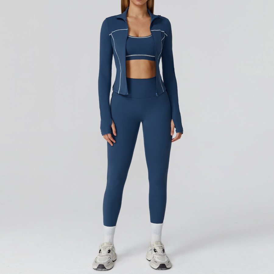 Sporty Chic 3pcs Jacket Legging Set - Blue
