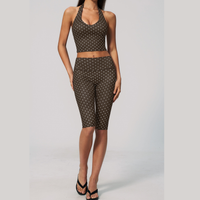 Polka Dot Elegant Cropped Legging Set - Brown
