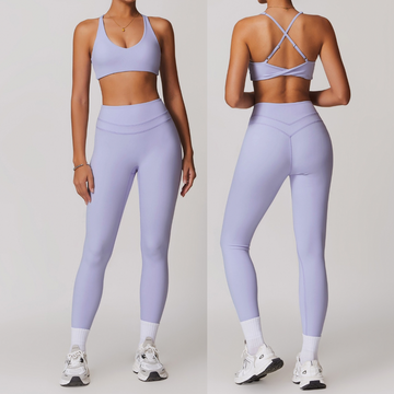 STELLA X-Back Crop Top Legging Set - Lavender