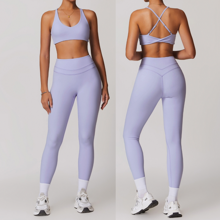 STELLA X-Back Crop Top Legging Set - Lavender