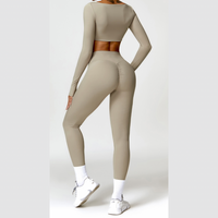 Stylish Long-Sleeve Top Skinny Scrunched Legging Set - Cement