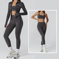 Sporty Chic 3pcs Jacket Legging Set - Dark Grey