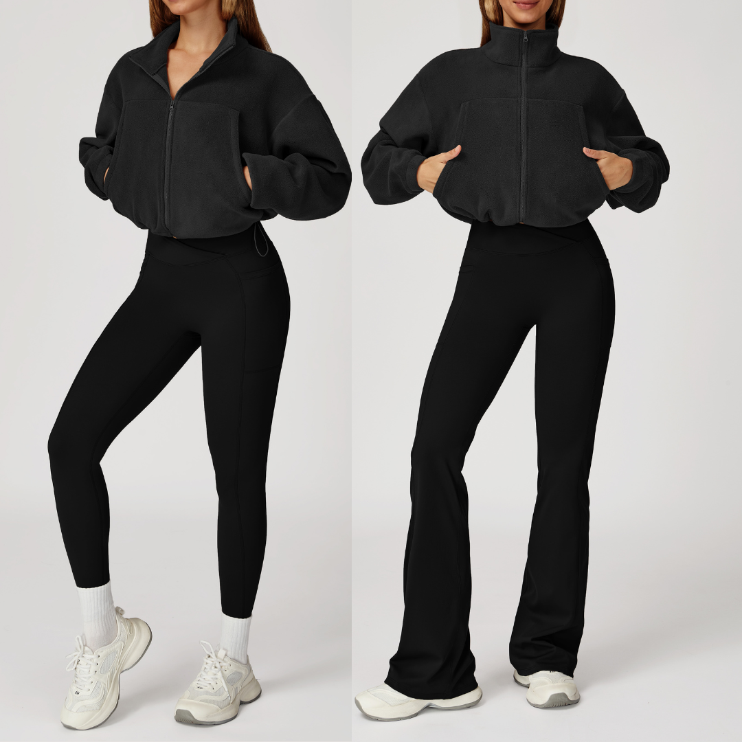 3pcs Coral Fleece Jumper Active Set - Black