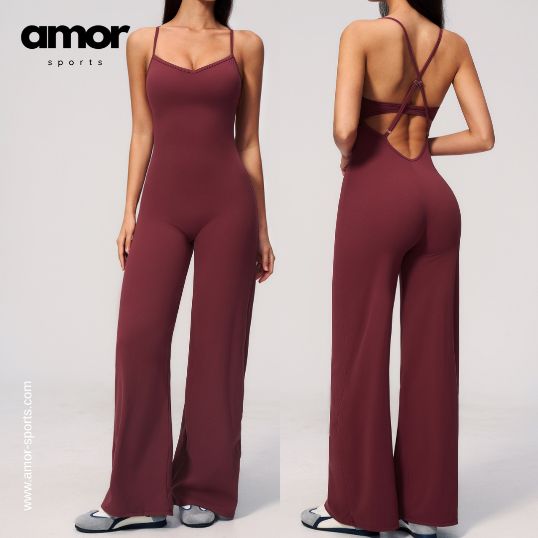 BOLIVIA Cross Back Flared Jumpsuit - Wine
