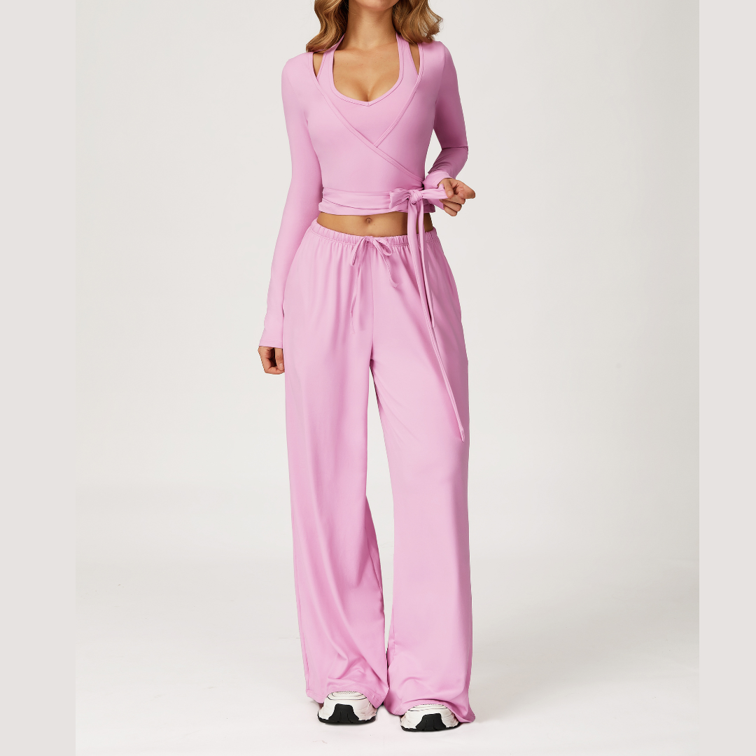 Aspasia Vest Top Flared Legging Set - Pink