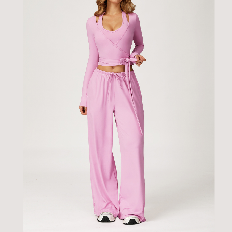 Aspasia Vest Top Flared Legging Set - Pink