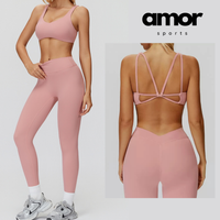 Butterfly-Back Sports Bra Legging Set - Pink