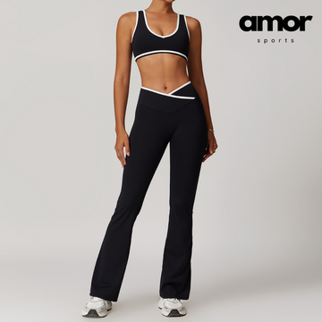 QUEENI Stylish Flared Legging Set - Black