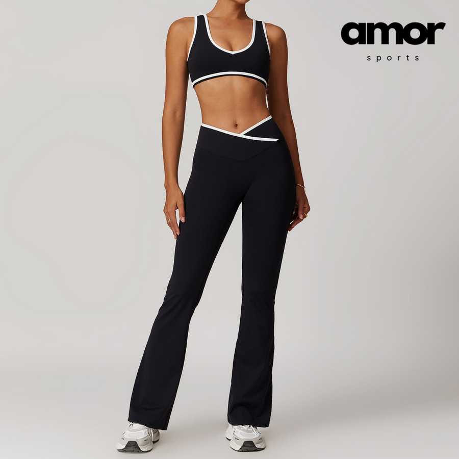 QUEENI Stylish Flared Legging Set - Black