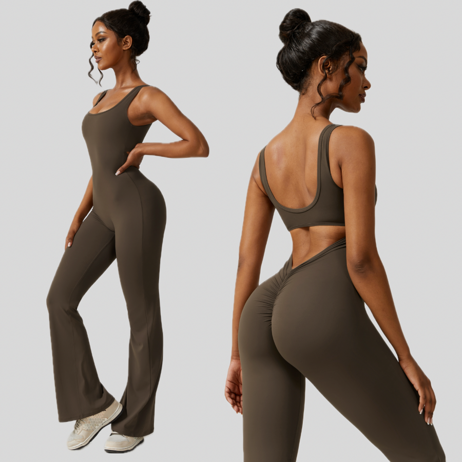 Sexy Stylish Bell Bottom Jumpsuit - Coffee Brown