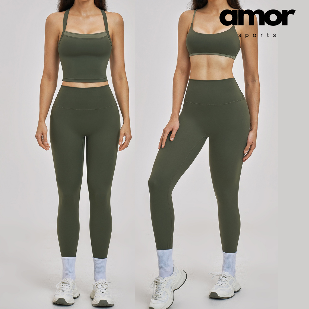 GRACE Stylish Sporty Legging Set - Olive Green
