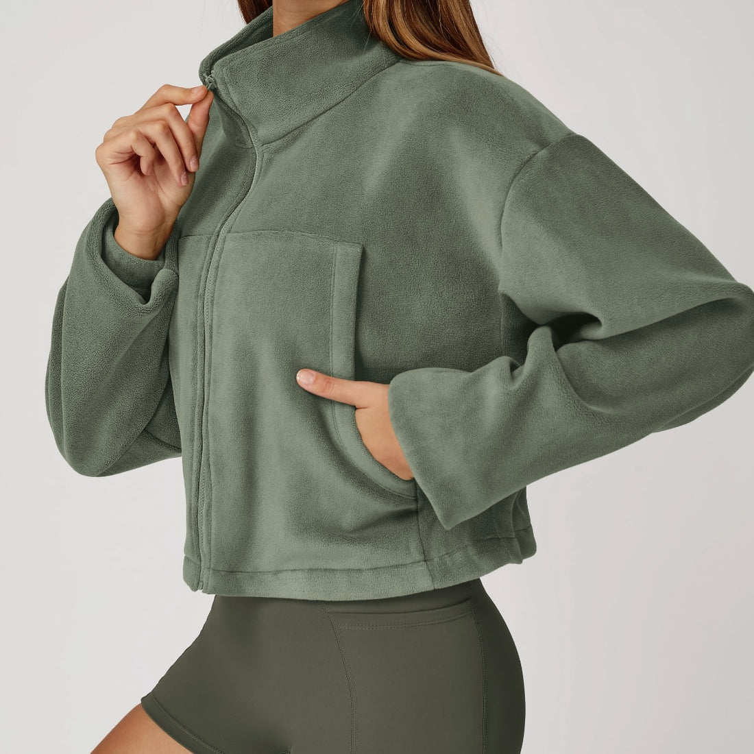 Winter Premium Coral Fleece Zip Jumper - Green