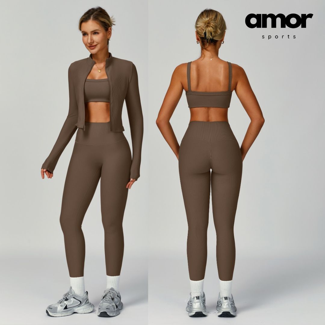 Boni Ribbed Fabric 3pcs Legging Set - Brown