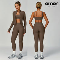 Boni Ribbed Fabric 3pcs Legging Set - Brown