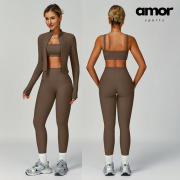 Boni Ribbed Fabric 3pcs Legging Set - Brown