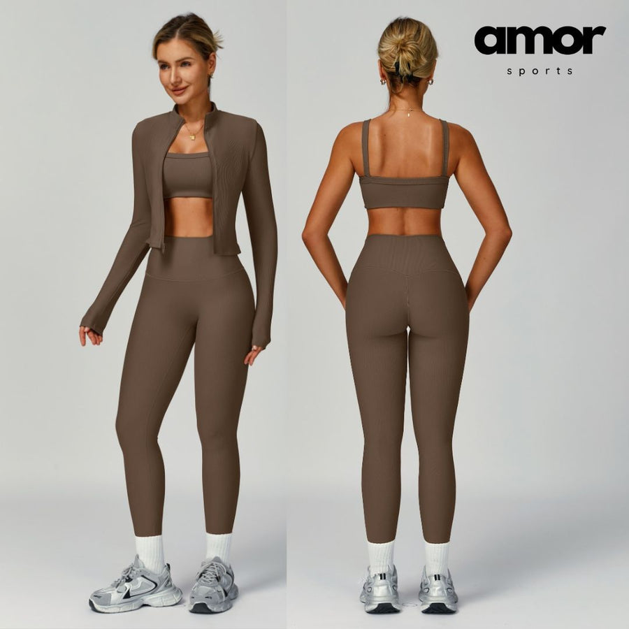 Boni Ribbed Fabric 3pcs Legging Set - Brown