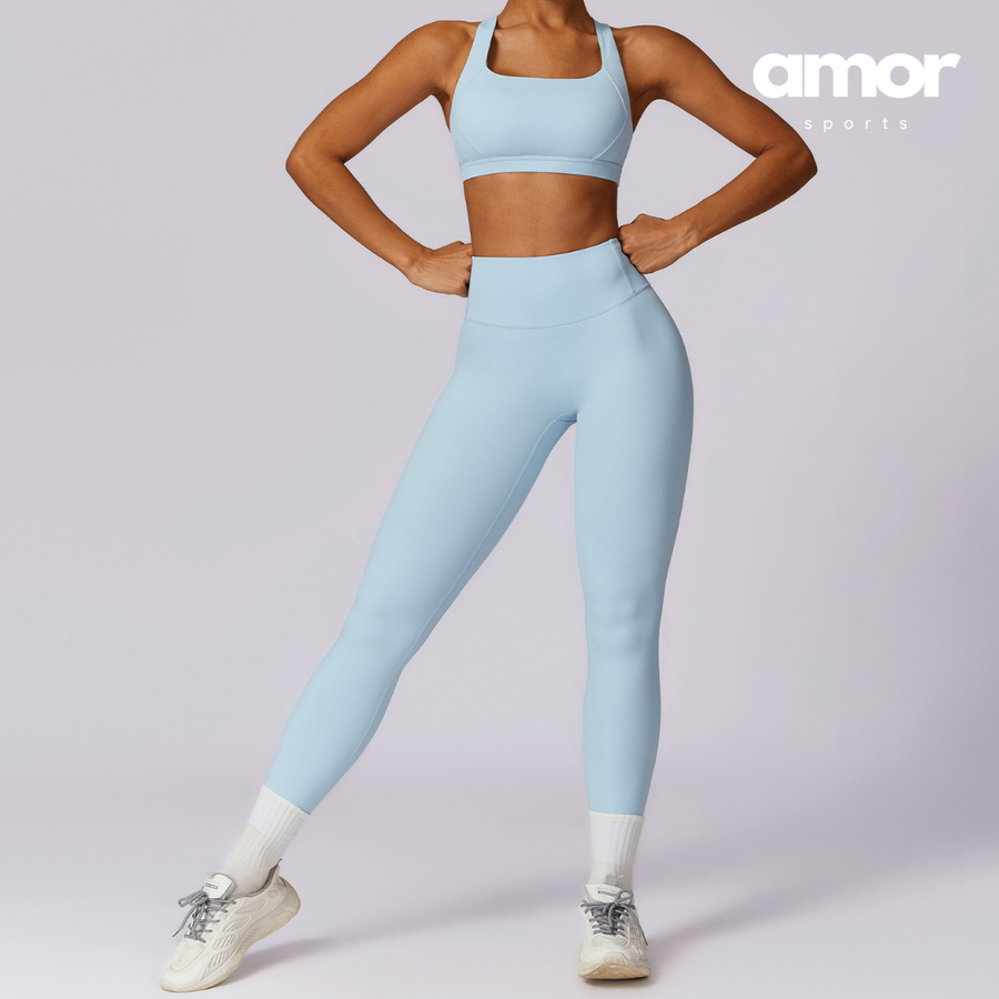 X-Back Line Skinny Legging Set - Blue