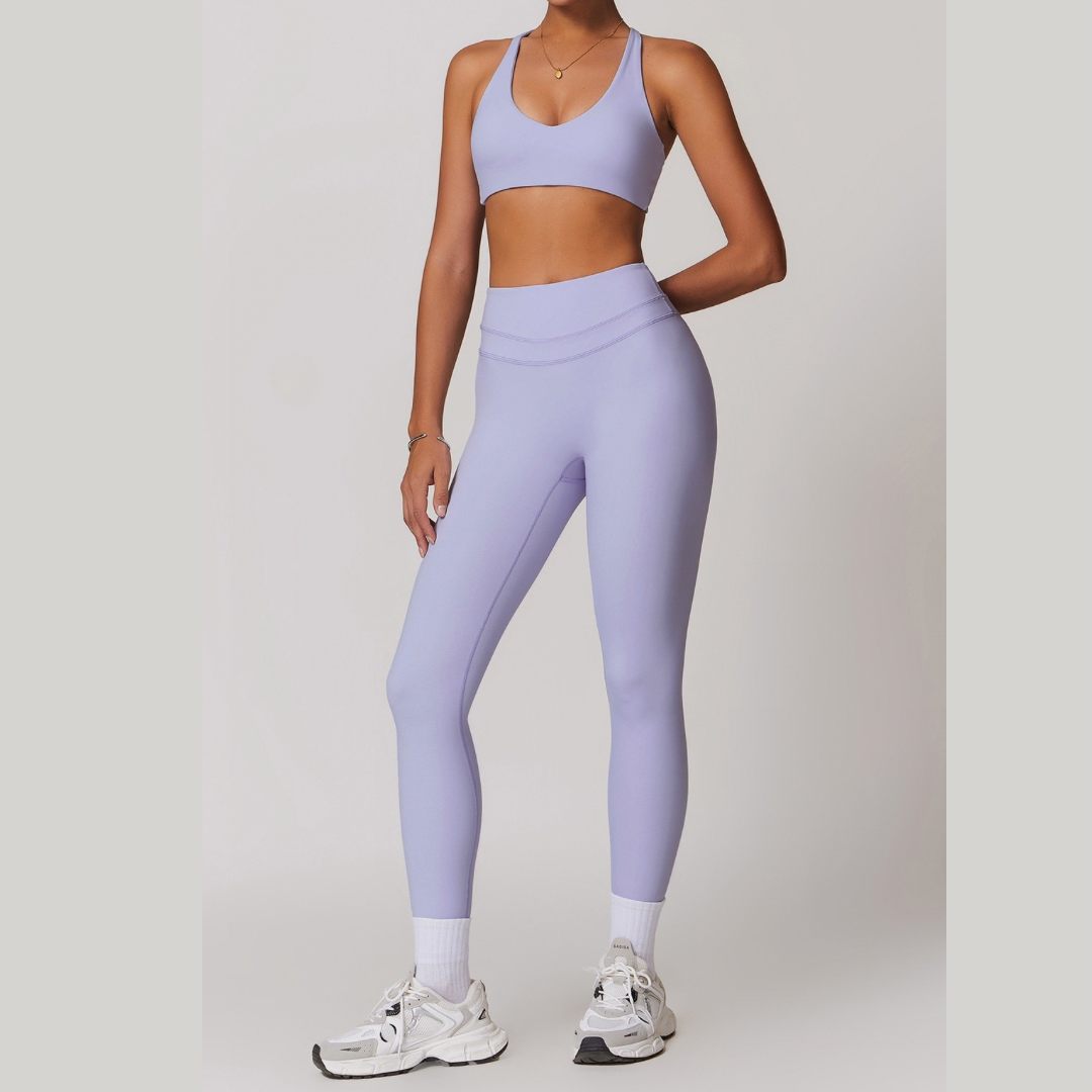 STELLA X-Back Crop Top Legging Set - Lavender