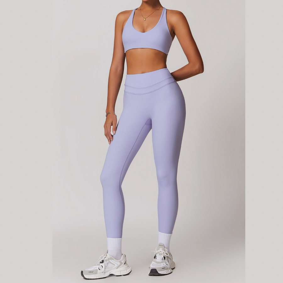 STELLA X-Back Crop Top Legging Set - Lavender