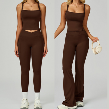 Carly Stylish Vest Top Legging Set - Coffee