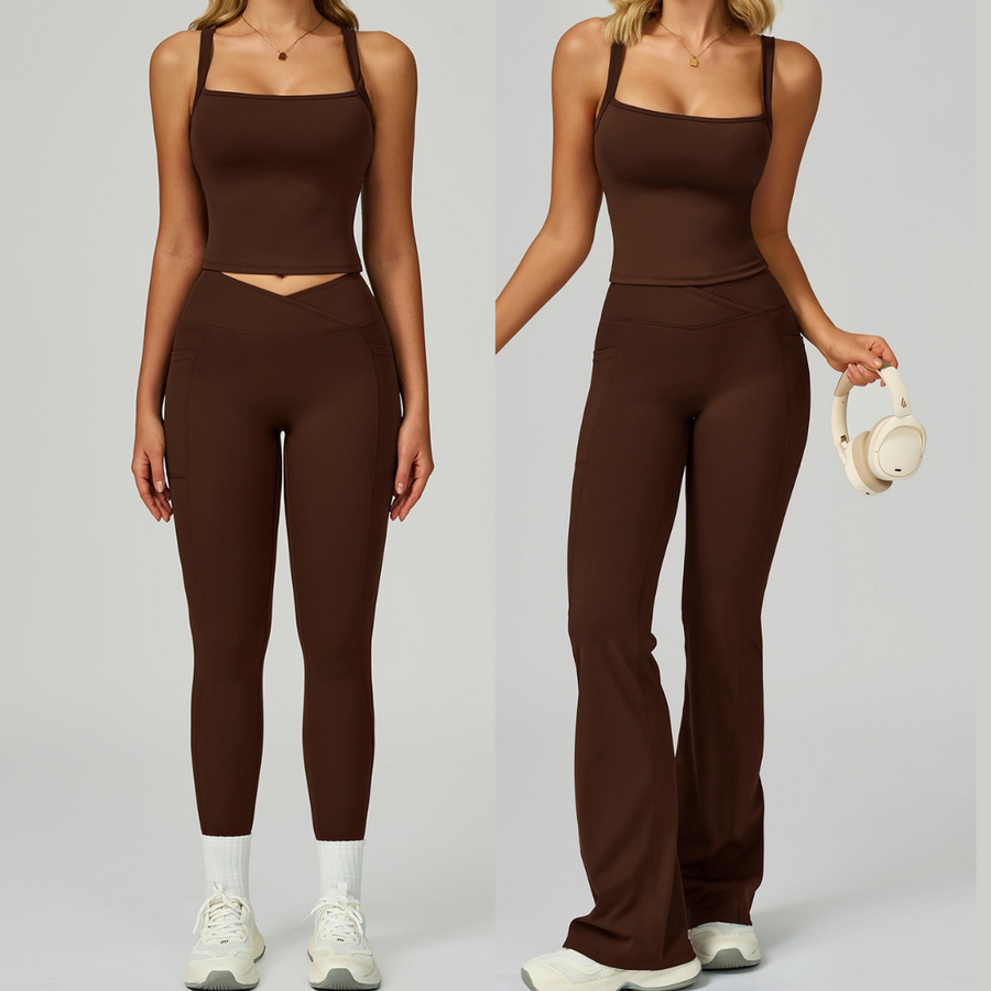 Carly Stylish Vest Top Legging Set - Coffee