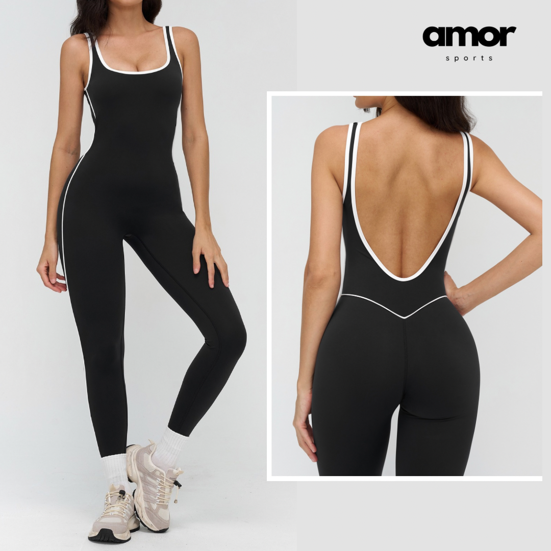 Celin Stylish Back Deep-V Jumpsuit - Black