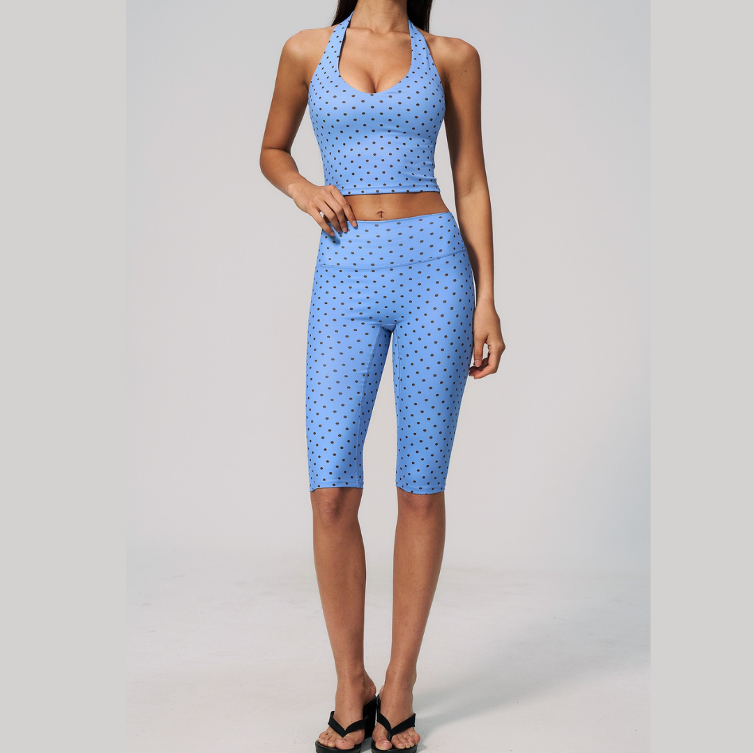 Polka Dot Elegant Cropped Legging Set - Blue