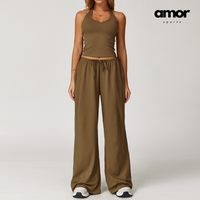 Aspasia Vest Top Flared Legging Set - Coffee