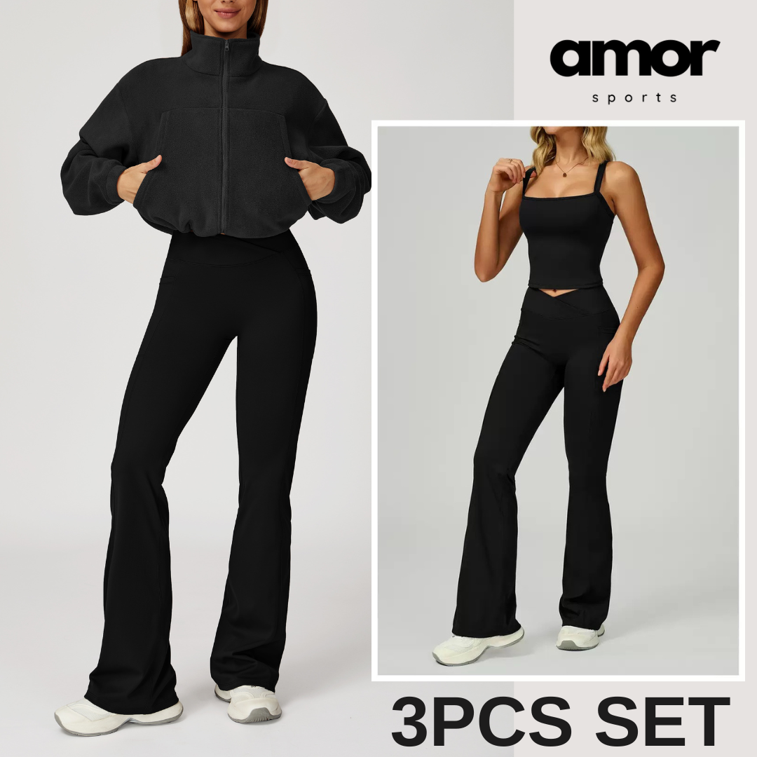3pcs Coral Fleece Jumper Active Set - Black