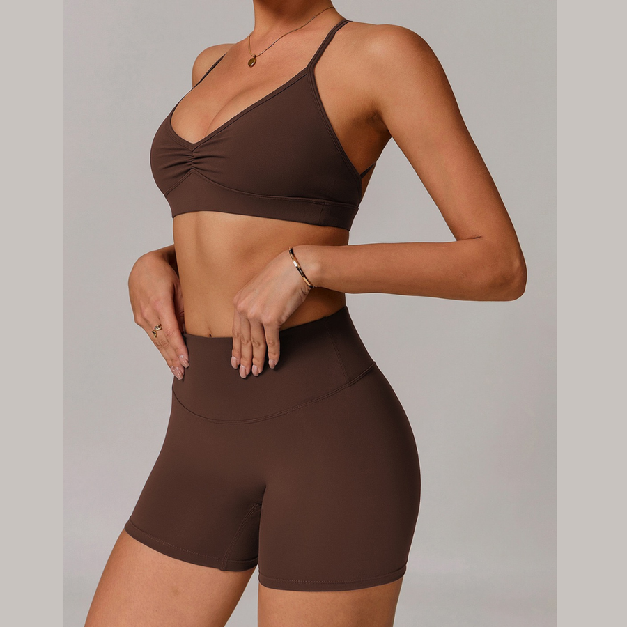 ELINA Comfy Sports Bra with Short Set - Coffee