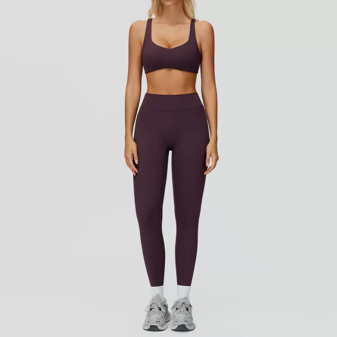 Butterfly-Back Sports Bra Legging Set - Purple