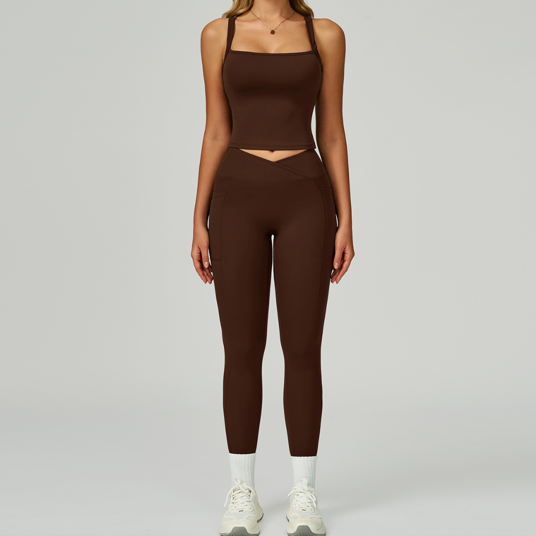Carly Stylish Vest Top Legging Set - Coffee
