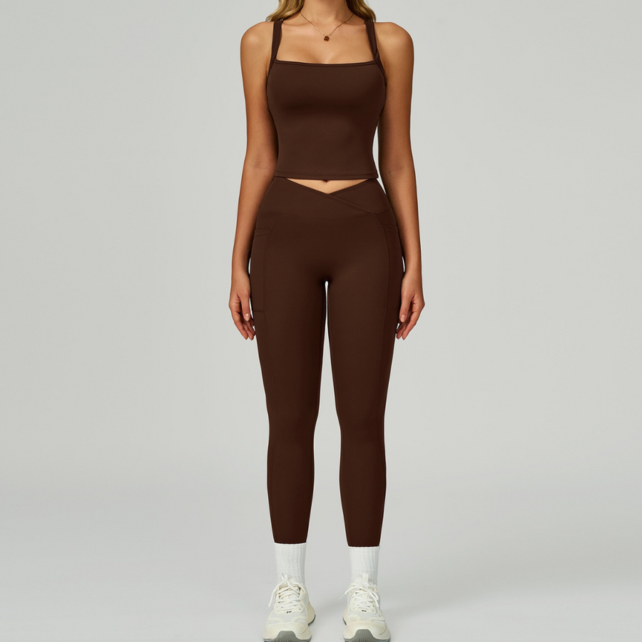 Carly Stylish Vest Top Legging Set - Coffee