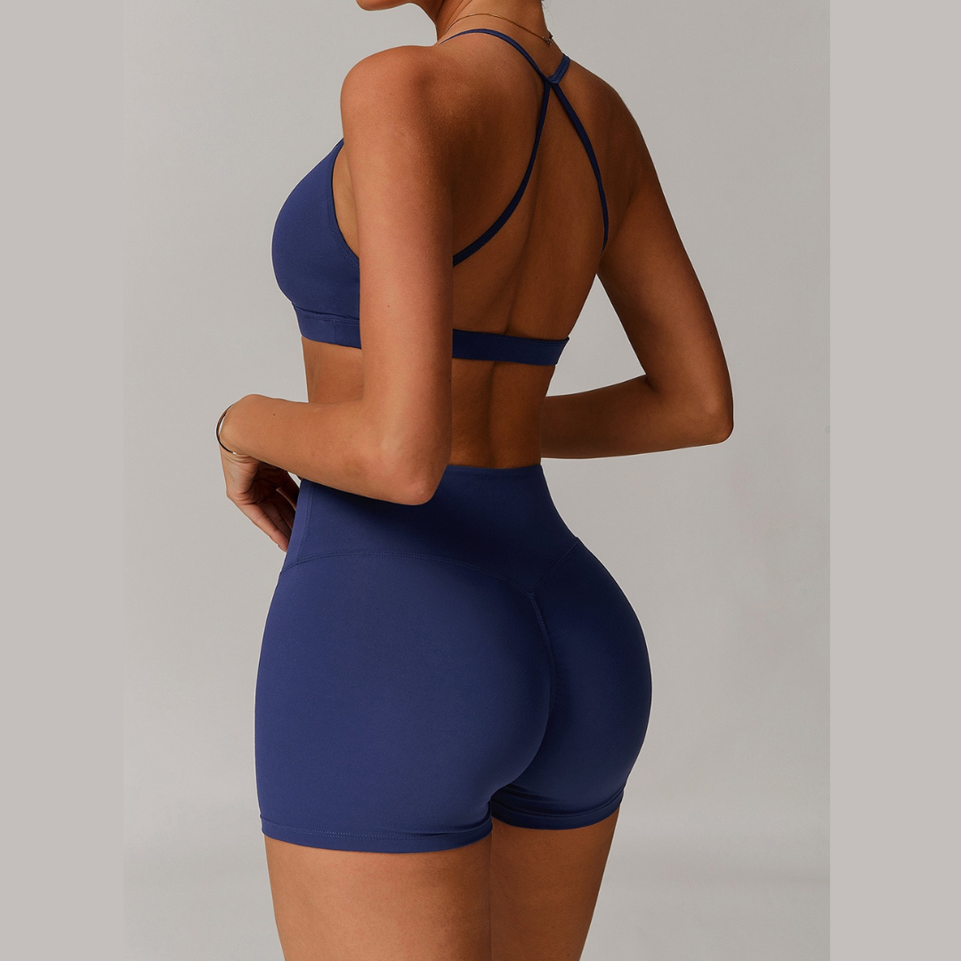 ELINA Comfy Sports Bra with Short Set - Blue