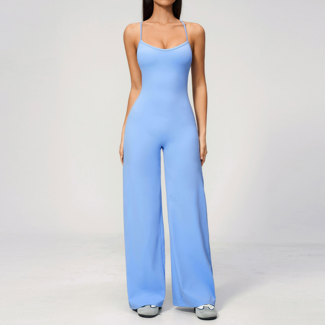 BOLIVIA Cross Back Flared Jumpsuit - Blue Bell