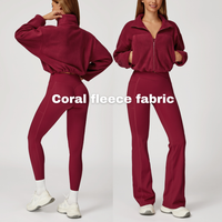 3pcs Coral Fleece Jumper Active Set - Cherry