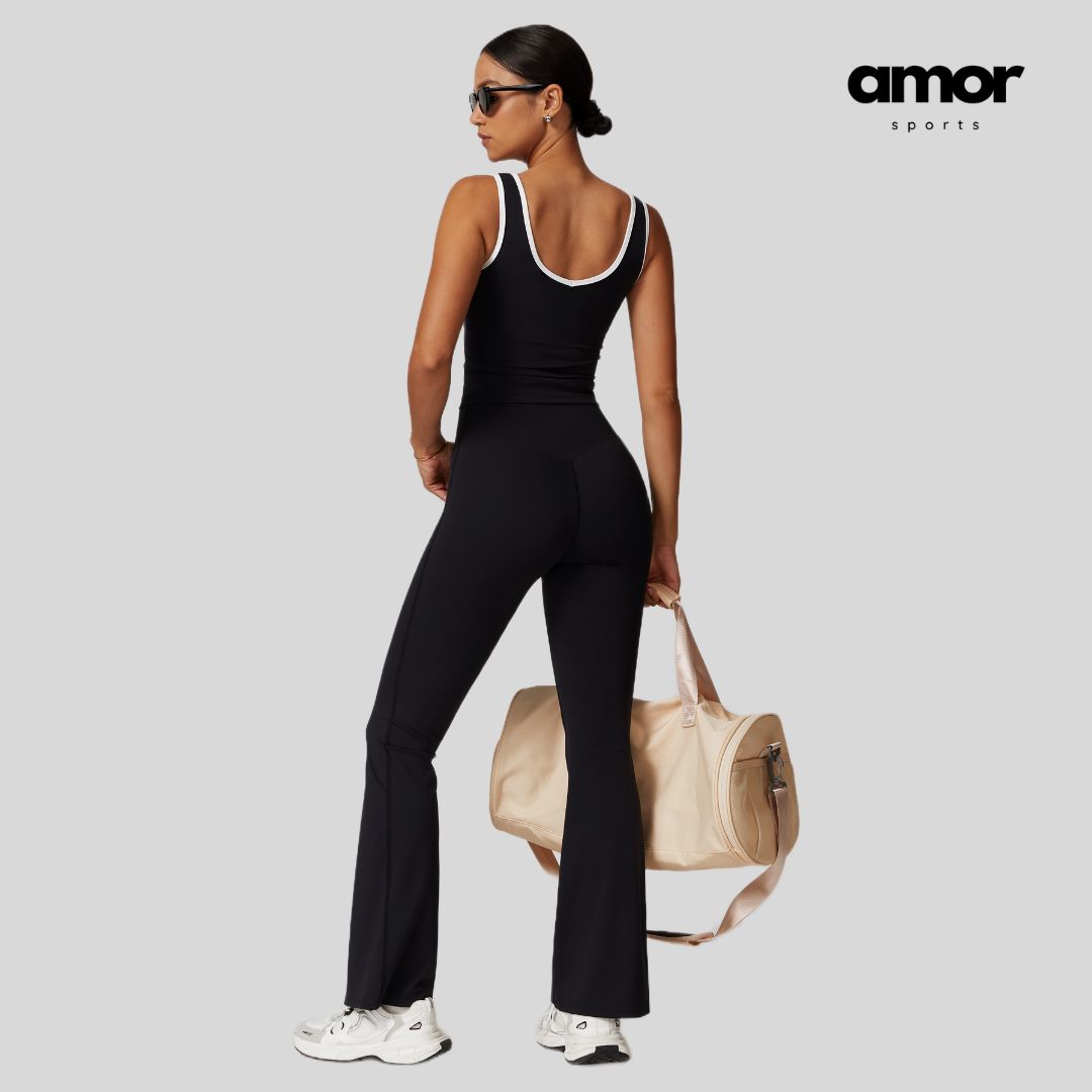 QUEENI Vest Top Legging Set - Black